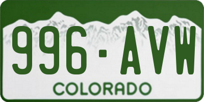 CO license plate 996AVW