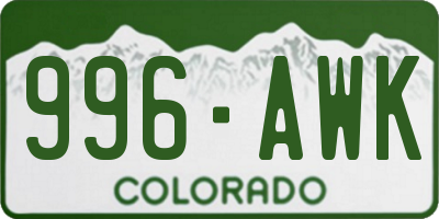 CO license plate 996AWK