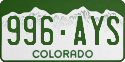 CO license plate 996AYS