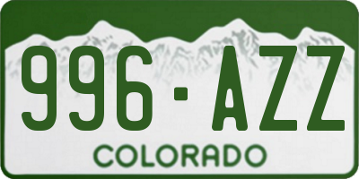 CO license plate 996AZZ