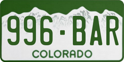 CO license plate 996BAR