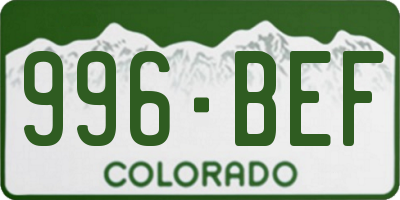 CO license plate 996BEF