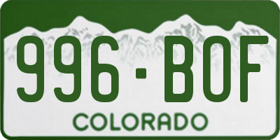 CO license plate 996BOF