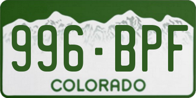 CO license plate 996BPF