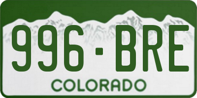 CO license plate 996BRE