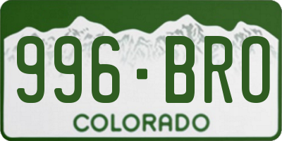 CO license plate 996BRO