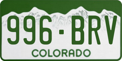 CO license plate 996BRV