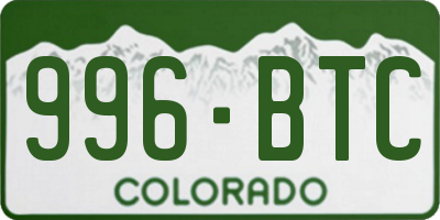 CO license plate 996BTC
