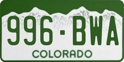 CO license plate 996BWA