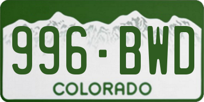 CO license plate 996BWD