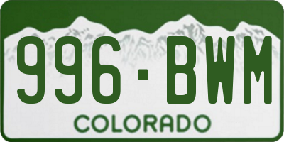 CO license plate 996BWM