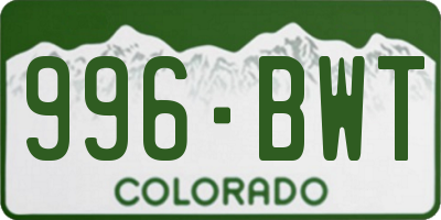 CO license plate 996BWT