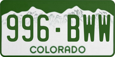 CO license plate 996BWW