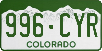 CO license plate 996CYR