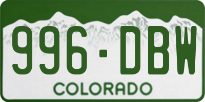 CO license plate 996DBW