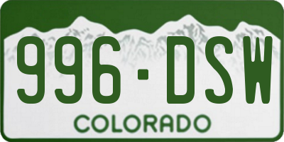 CO license plate 996DSW