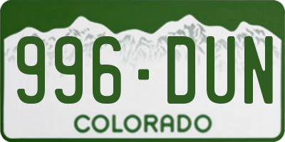 CO license plate 996DUN