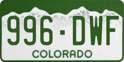 CO license plate 996DWF