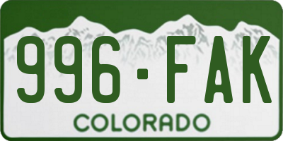 CO license plate 996FAK