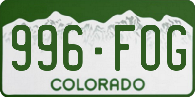 CO license plate 996FOG