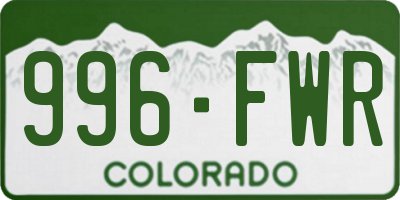 CO license plate 996FWR