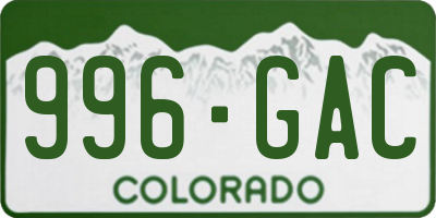 CO license plate 996GAC