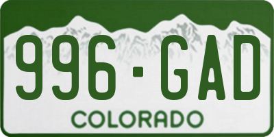 CO license plate 996GAD