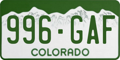 CO license plate 996GAF