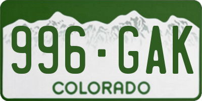 CO license plate 996GAK
