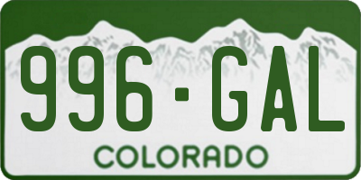 CO license plate 996GAL