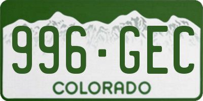 CO license plate 996GEC