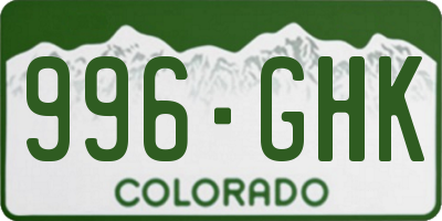 CO license plate 996GHK