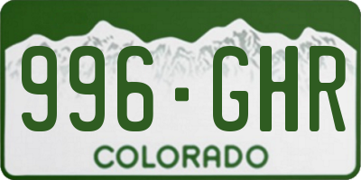 CO license plate 996GHR