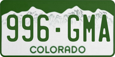 CO license plate 996GMA