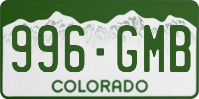 CO license plate 996GMB