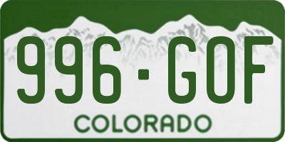 CO license plate 996GOF