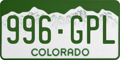 CO license plate 996GPL