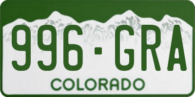 CO license plate 996GRA