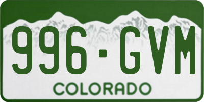 CO license plate 996GVM