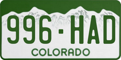 CO license plate 996HAD