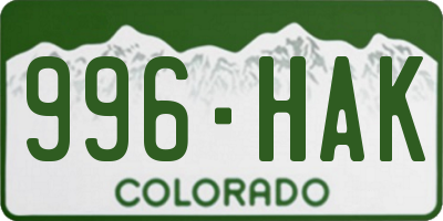 CO license plate 996HAK
