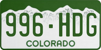 CO license plate 996HDG