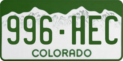 CO license plate 996HEC