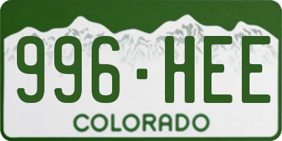 CO license plate 996HEE