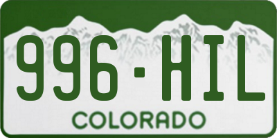CO license plate 996HIL