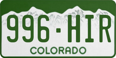 CO license plate 996HIR
