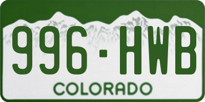 CO license plate 996HWB