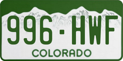 CO license plate 996HWF