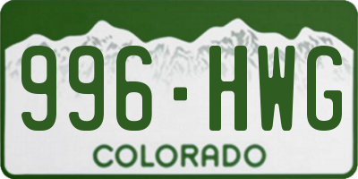 CO license plate 996HWG