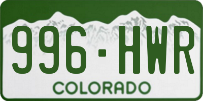 CO license plate 996HWR